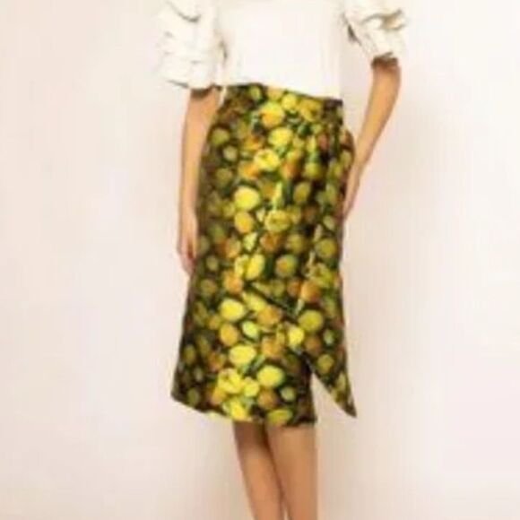 Gracia Brocade Tulip Pencil Skirt Yellow Sz Small - Picture 1 of 9